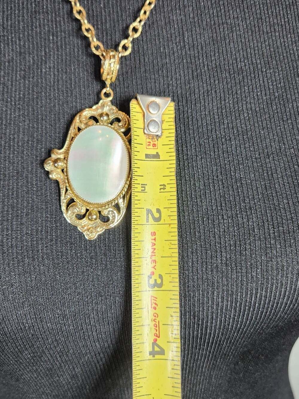 Vintage Whiting Davis Gold-Tone Necklace & Clip On Earrings Set Mother-of-Pearl - Picture 8 of 12